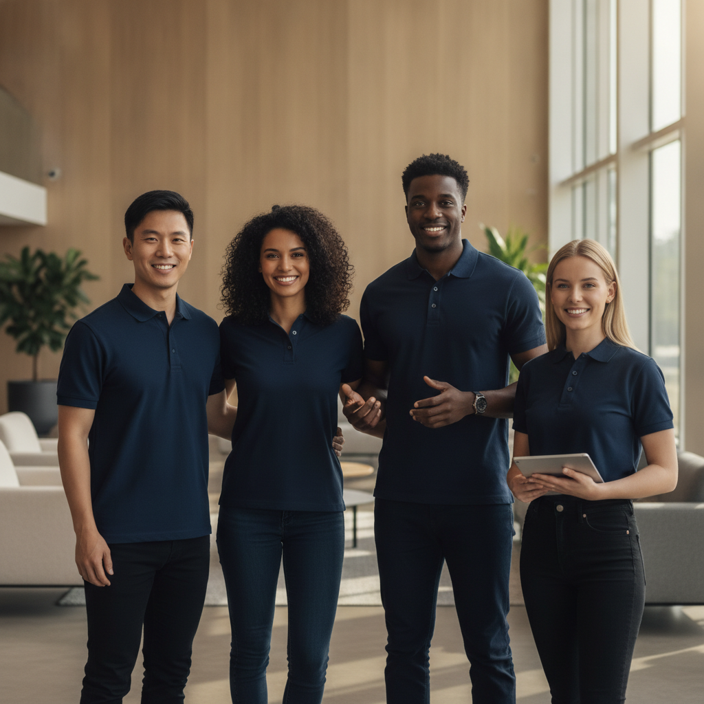 Team in navy polos