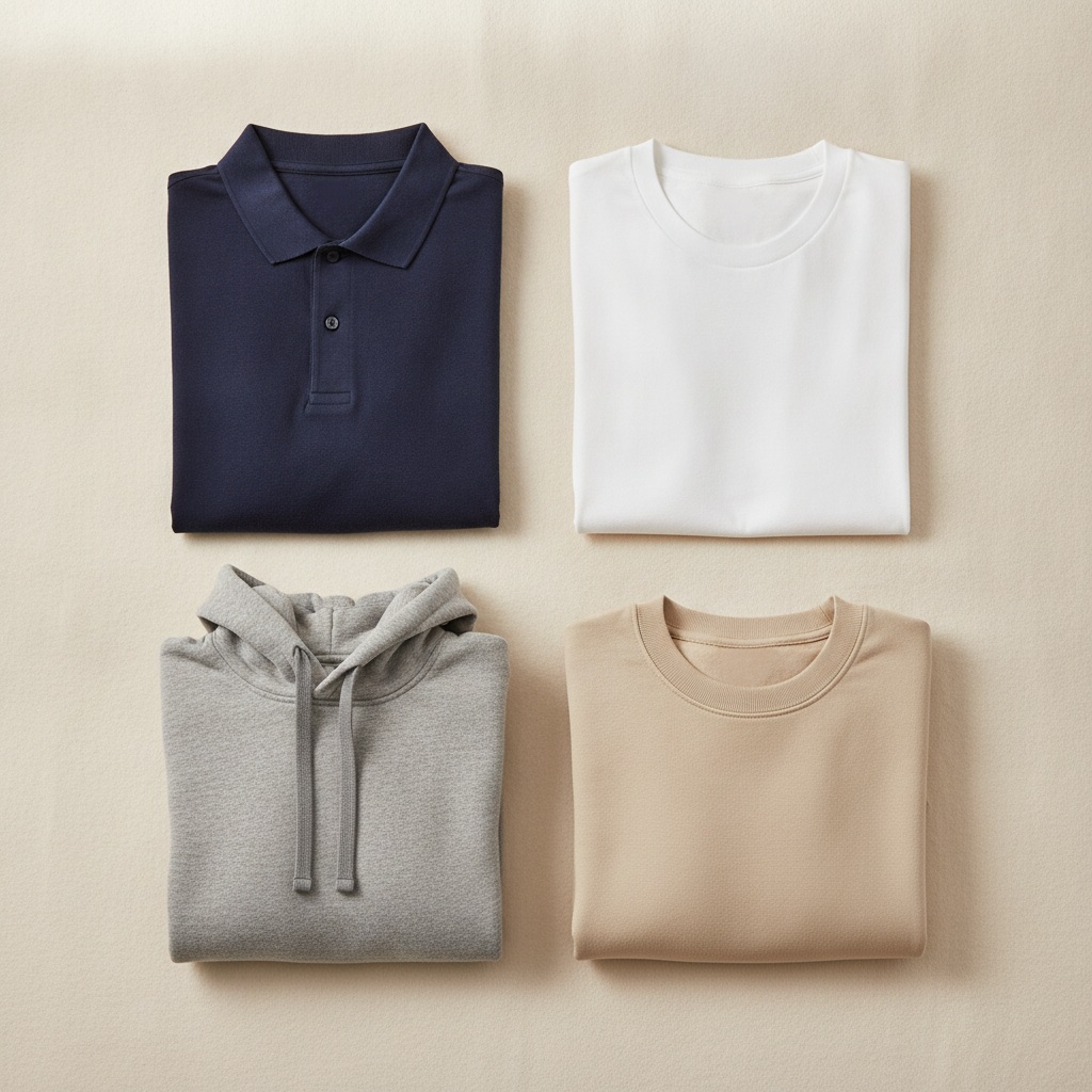 Flat lay of blank apparel